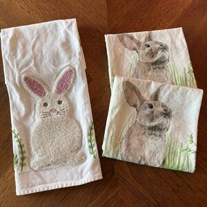 Williams Sonoma Embroidered Bunny (1) + Floral Meadow Bunny (2) Towels